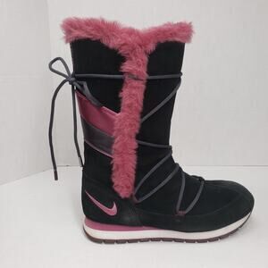 Nike ACG Winter Boots Women 11 Black Pink Suede Lace-Up Mid-Calf Snow Streetwear